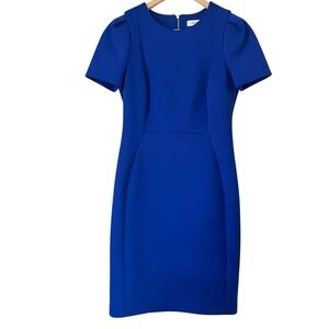 Calvin Klein Puff Sleeve Scuba Sheath Dress Royal Blue Sz 8